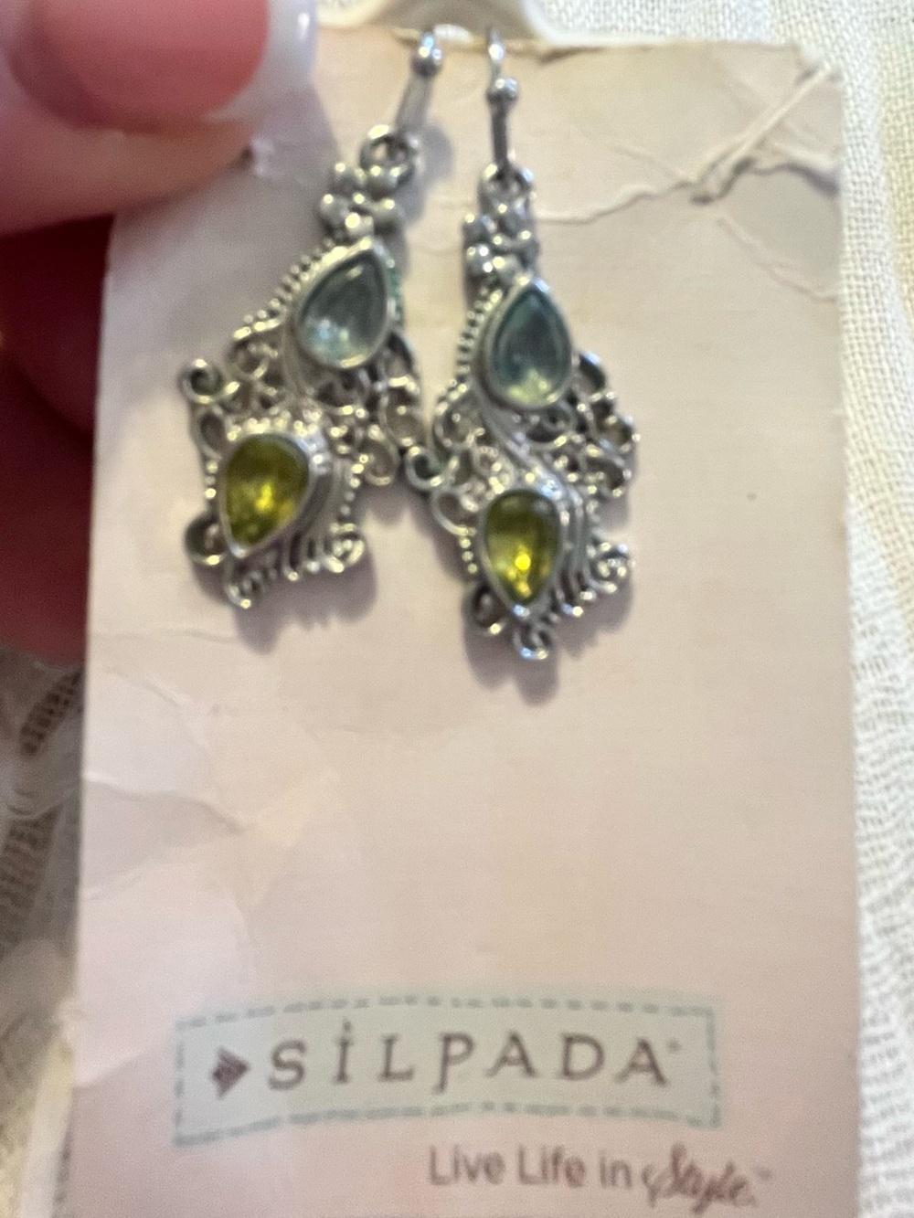 Silpada Green Teardrop Dangle Earrings
